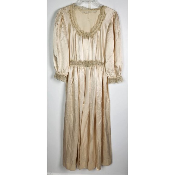 Vintage by Iris Women's Sz. S Ivory 100% Silk & Lace Dressing Gown Robe